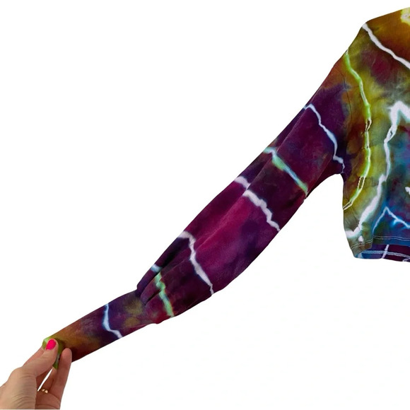Handmade Geode Tie Dye Crop Top Tee Blouse Womens Small Long Sleeve Turtleneck - Picture 4 of 15